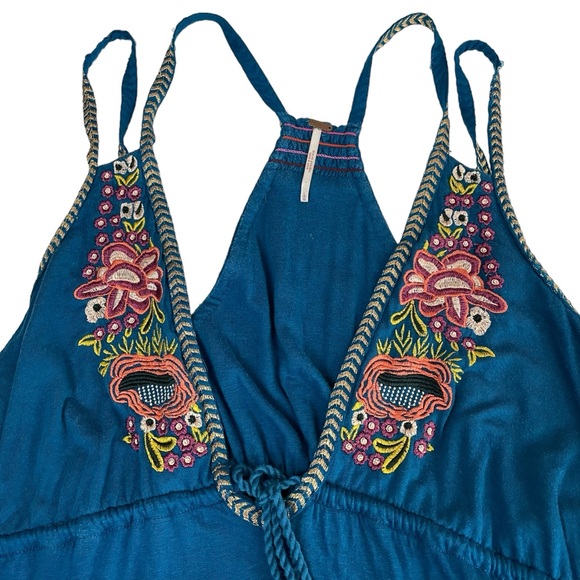 Free People Lovers Cove Embroidered Turquoise Mini Dress Large - Picture 15 of 16